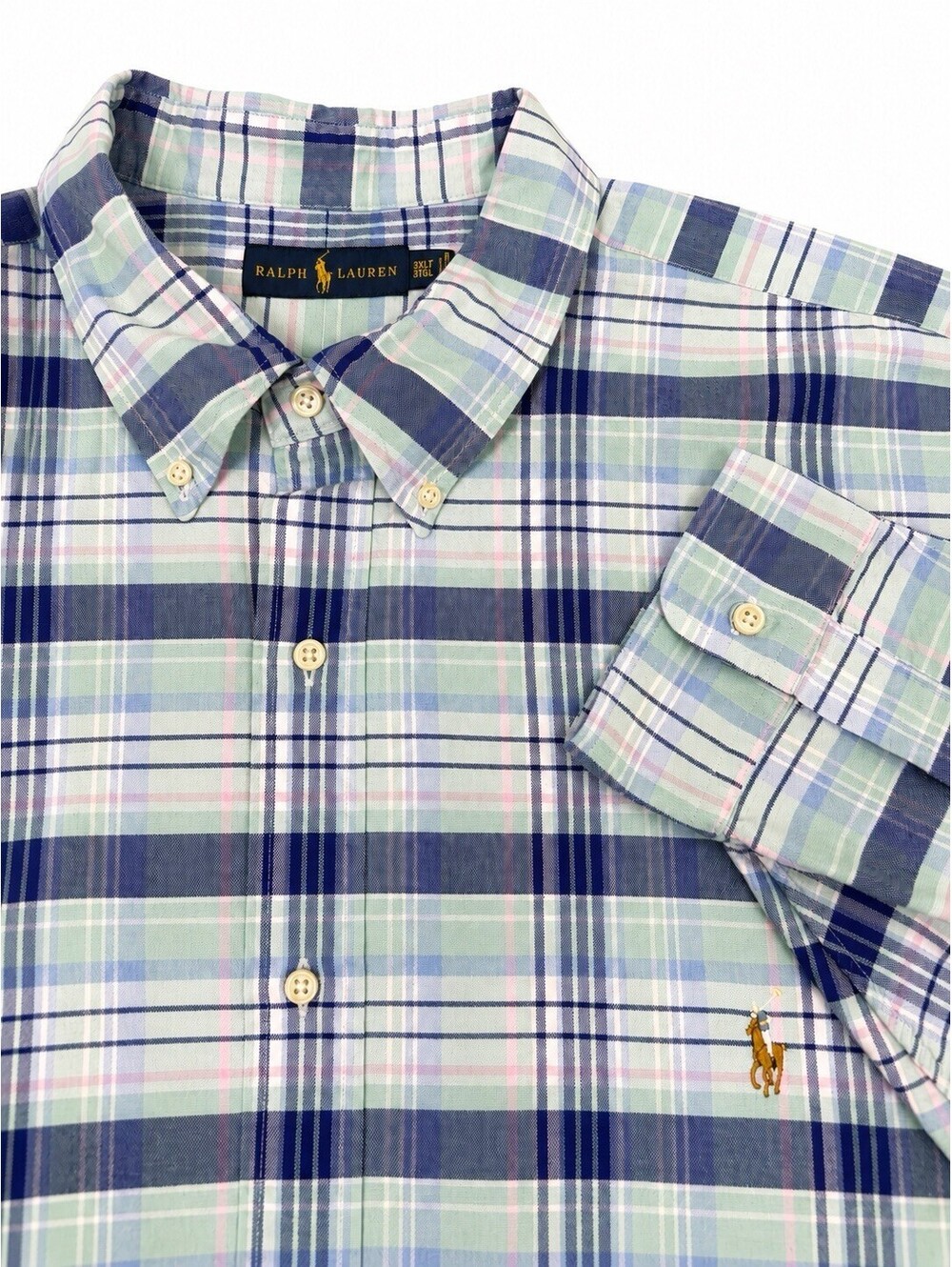 Ralph Lauren 3XLT Plaid Button Down Oxford Shirt Pink Blue Green Cotton Big